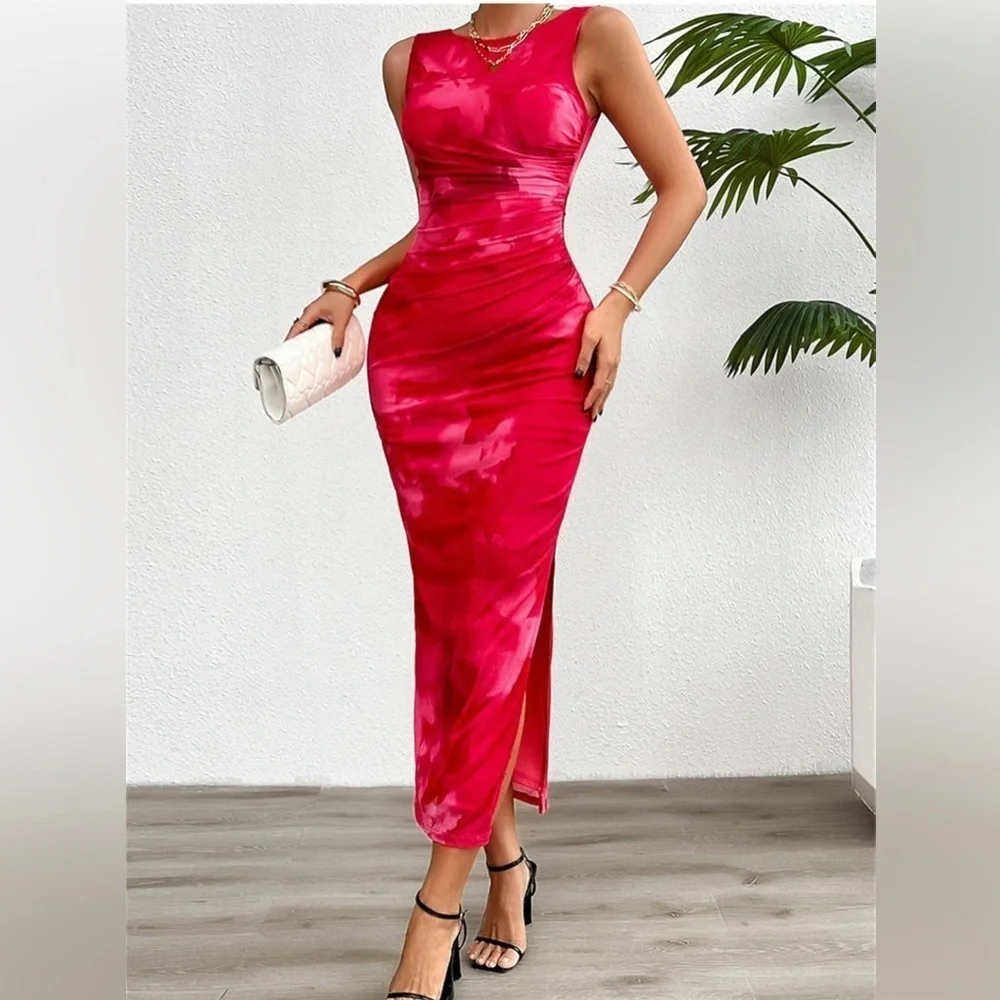 Mesh Ruched Bodycon Midi Dress - Picture 3 of 4